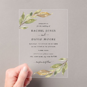 Invitación de boda de acrílico transparente Leaf C