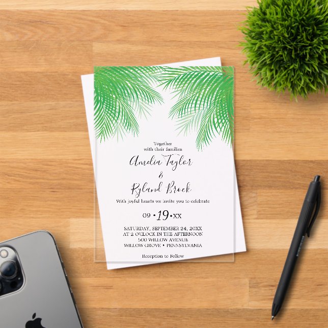 Invitación de boda de acrílico Tropical Palm Beach (Insitu (Tarjeta de Invitación))