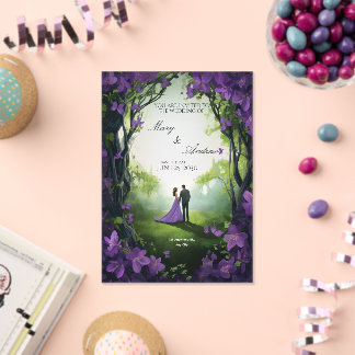 Invitación de boda de acrílico verde y violeta ele