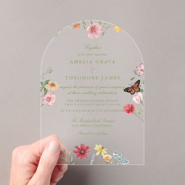 Invitación de boda de acrílico Wildflower (Insitu (portátil))