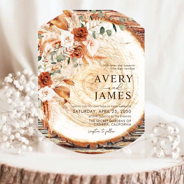 Invitación de boda de acrílico y madera Pampas Boh (Subido por el creador)