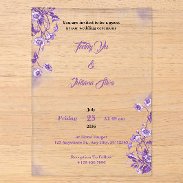 Invitación de boda de acuarela acrílica floral púr