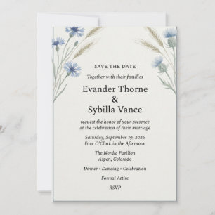 Invitación de boda de Acuarela Azul con Centaurea
