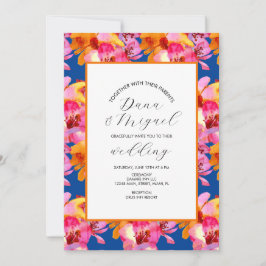 Invitación de boda de acuarela azul floral 