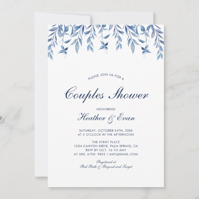 Invitación de boda de acuarela azul para fiesta de (Anverso)