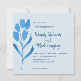 Invitación de boda de acuarela azul polvoriento mo