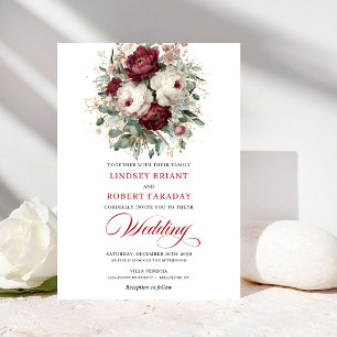 Invitación de boda de acuarela blanca de Borgoña c