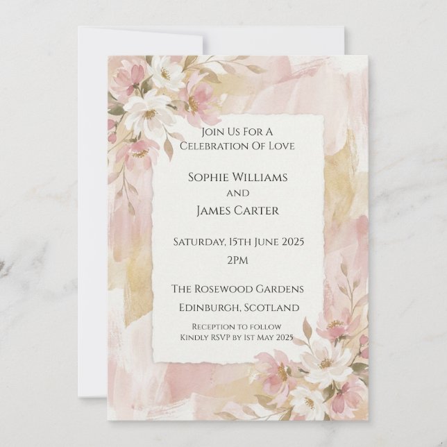 Invitación de boda de acuarela Blush Daisy (Anverso)