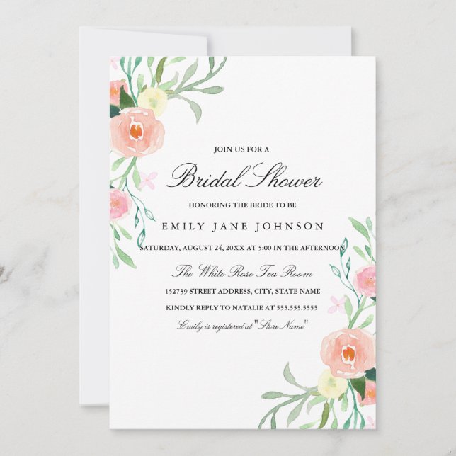 Invitación de boda de acuarela bonita de flores si (Anverso)
