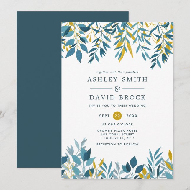 Invitación de boda de acuarela botánica floral de  (Anverso / Reverso)