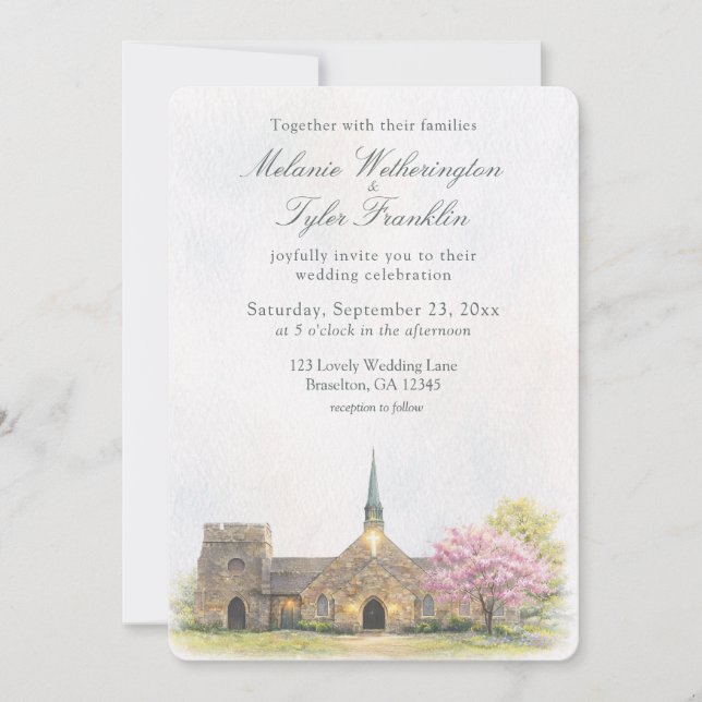 Invitación de Boda de Acuarela Capilla de Piedra e (Anverso)