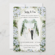 Invitación de boda de acuarela con arco floral azu