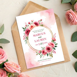 Invitación de boda de acuarela con marco de rosa c