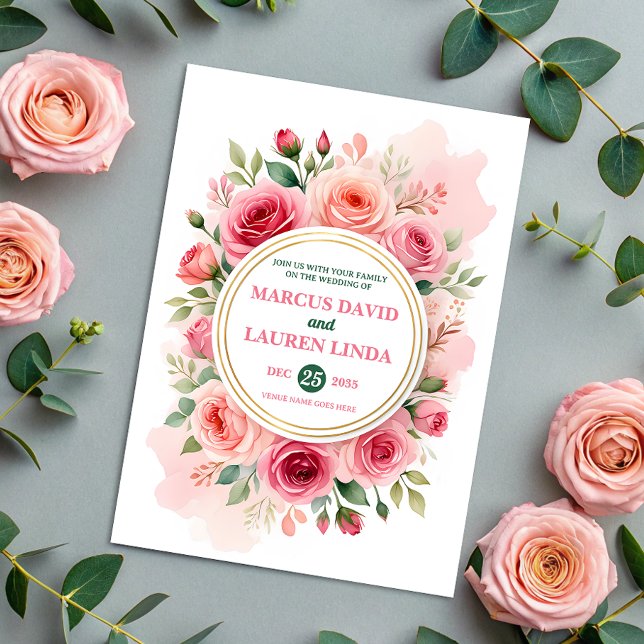 Invitación de boda de acuarela con marco de rosa c (Subido por el creador)