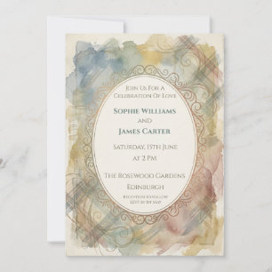 Invitación de boda de acuarela con tartán pastel