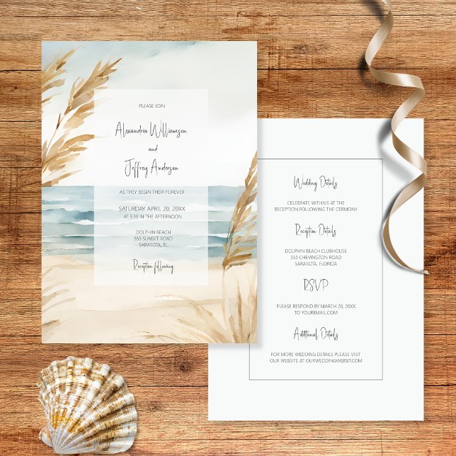 Invitación de boda de acuarela de arena y olas (Subido por el creador)