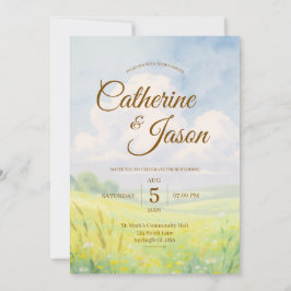 Invitación de boda de acuarela de colina y cielo d