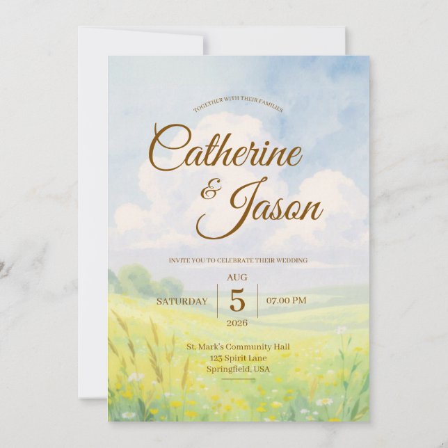 Invitación de boda de acuarela de colina y cielo d (Reverso)
