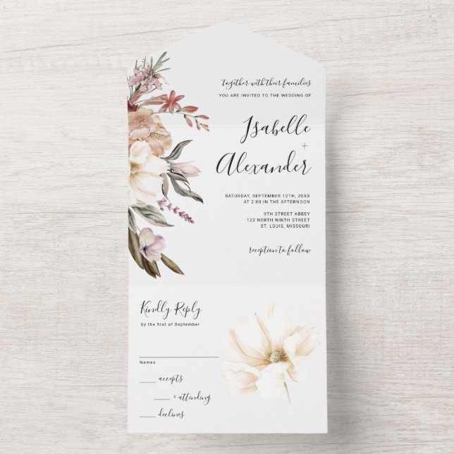 Invitación de boda de acuarela de flores silvestre (Interior)