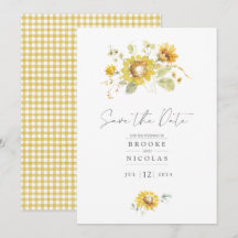 Invitación de boda de acuarela de girasol amarillo