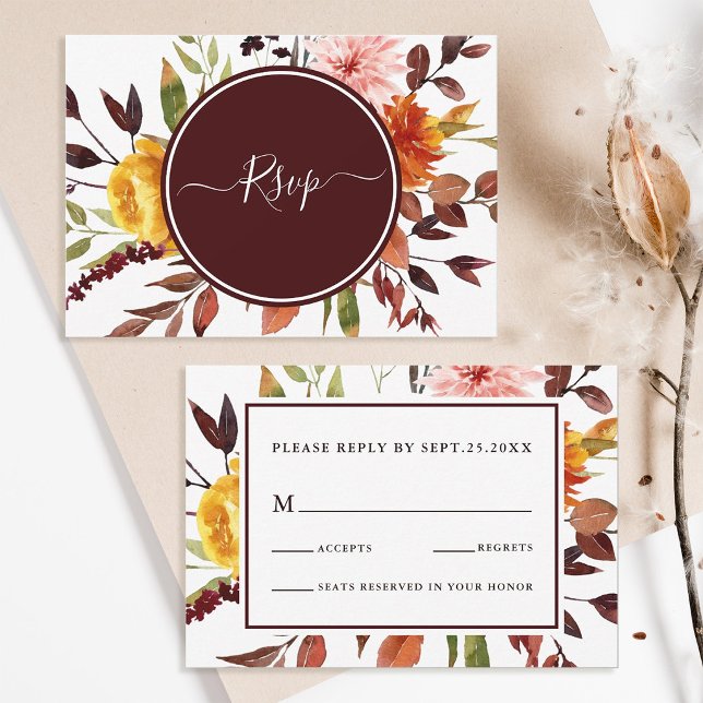 Invitación de boda de acuarela de jardín de otoño  (Front & Back)