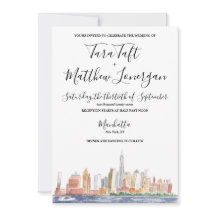 Invitación de boda de acuarela de la ciudad de Nue