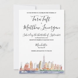 Invitación de boda de acuarela de la ciudad de Nue