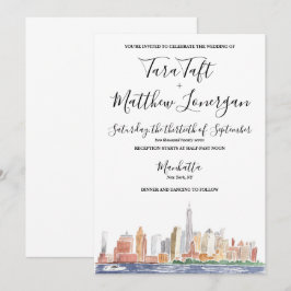Invitación de boda de acuarela de la ciudad de Nue