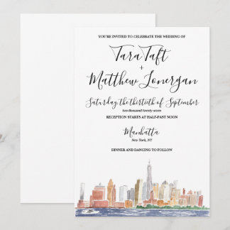 Invitación de boda de acuarela de la ciudad de Nue