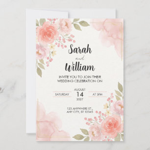 Invitación de boda de acuarela de la línea de oro