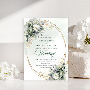Invitación de boda de acuarela de lujo con vegetac