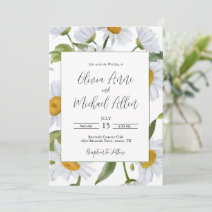 Invitación de boda de acuarela de margaritas blanc