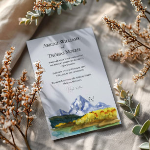 Invitación de boda de acuarela de montaña azul rús