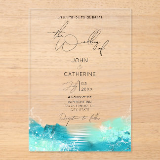 Invitación de boda de acuarela de océano azul en a