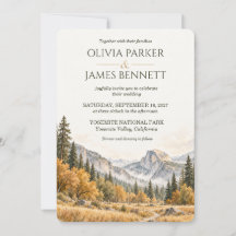 Invitación de Boda de Acuarela de Otoño en Yosemit