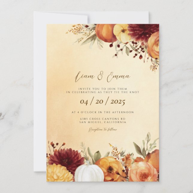 Invitación de boda de acuarela de otoño rústico (Anverso)