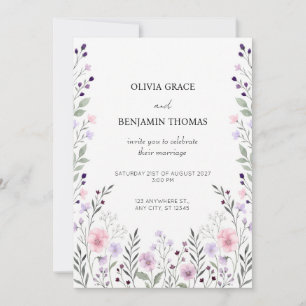 Invitación de boda de acuarela de pensamiento lila