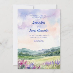 Invitación de boda de acuarela de prado de lavanda