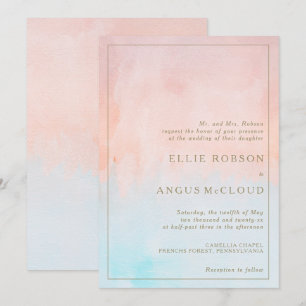 Invitación de boda de acuarela de puesta de sol de