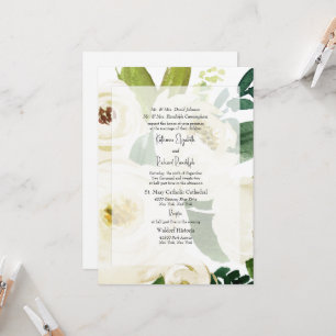 Invitación de boda de acuarela de rosa blanca eleg