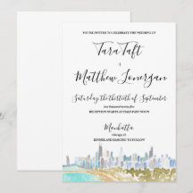 Invitación de boda de acuarela del horizonte de la