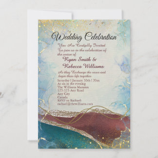 Invitación de boda de acuarela en oro marrón rojiz