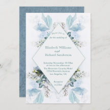 Invitación de boda de acuarela floral azul desvaíd