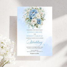 Invitación de boda de acuarela floral azul polvori
