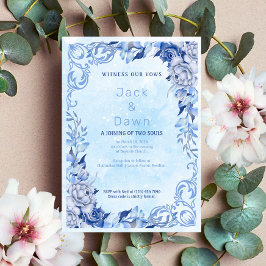 Invitación de boda de acuarela floral azul vintage