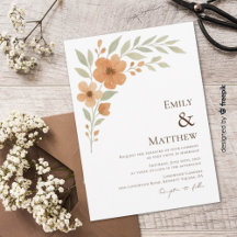Invitación de boda de acuarela floral de terracota