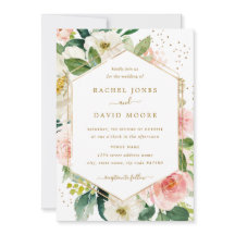 Invitación de boda de acuarela floral en rosa dora