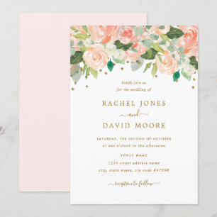 Invitación de boda de acuarela floral melocotón ru