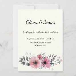 Invitación de boda de acuarela floral rosa polvori
