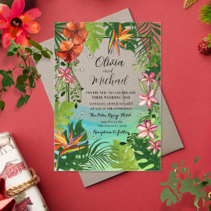 Invitación de boda de acuarela floral tropical del